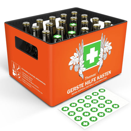 SEO. DIY Bierkasten Banderole mit 24 Deckelaufklebern - Gerste Hilfe - Linkreich