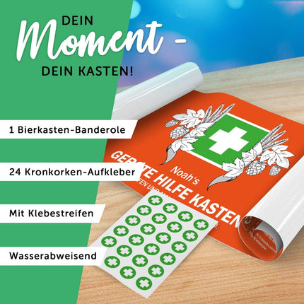 SEO. DIY Bierkasten Banderole mit 24 Deckelaufklebern - Gerste Hilfe - Linkreich