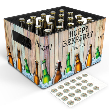 SEO. DIY Bierkasten Banderole mit 24 Deckelaufklebern - Hoppy Beersday - Linkreich