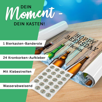 SEO. DIY Bierkasten Banderole mit 24 Deckelaufklebern - Hoppy Beersday - Linkreich