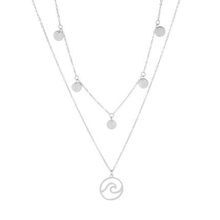 WAVE AND COINS LAYERED NECKLACE SILVER