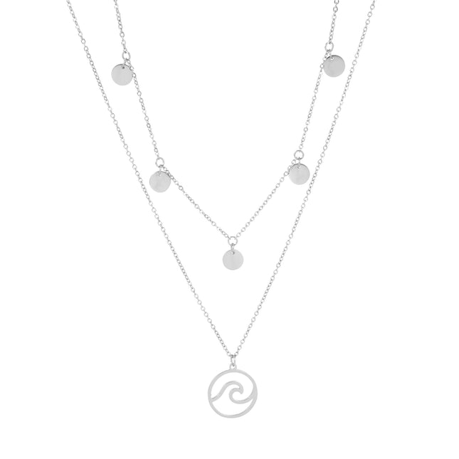 WAVE AND COINS LAYERED NECKLACE SILVER