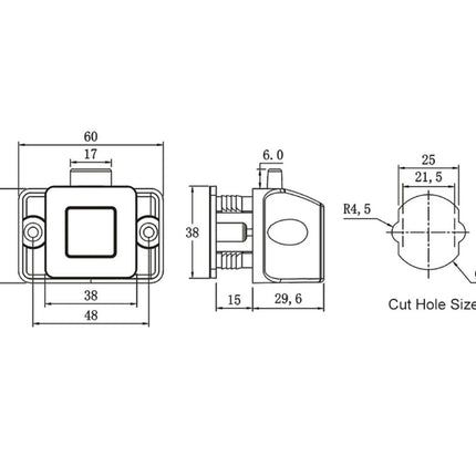Push Lock Dune | Camper Möbelschloss quadratisch für 15mm Wandstärke
