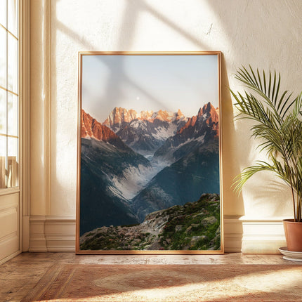 Chamonix Alps Sunset Triptych - Aiguille Verte, Mer de Glace & Grandes Jorasses Wall Art