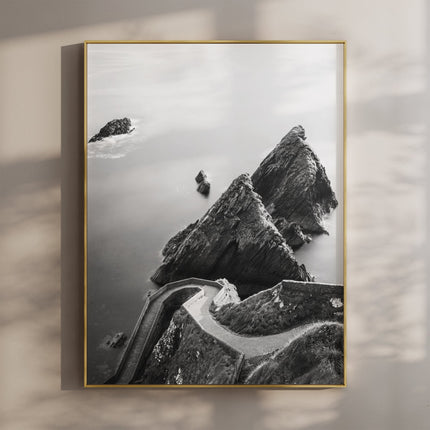 Dunquin Pier Wall Art Print – Black and White Coastal Landscape