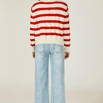 Stripe Pattern Knitted Cardigan In Red