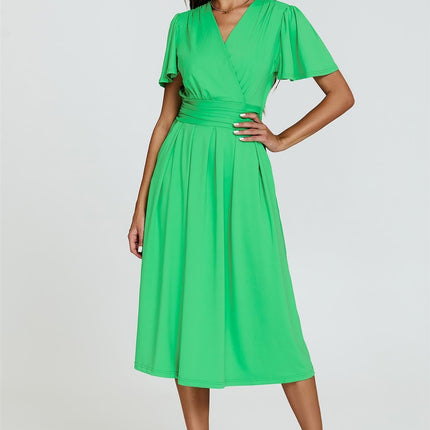 Angel Sleeve Jersey Midi Dress In Green