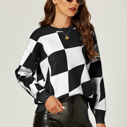 Comfy Geometric Pattern Jumper Top In Black & White