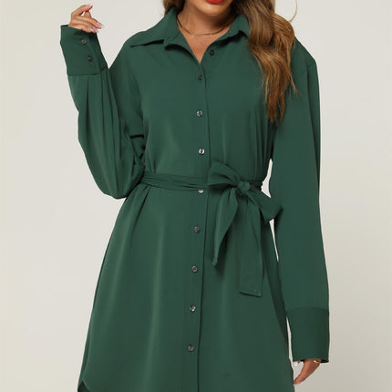 Relaxed Rounded Side Split Mini Shirt Dress In Green