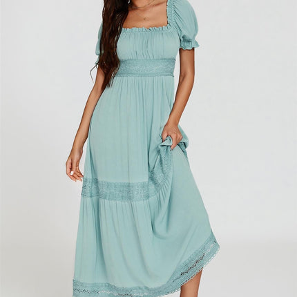 Lace Detail Bardot Maxi Dress In Blue