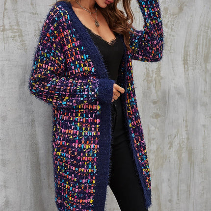 Pink mix Multi colour Speckles Boucle Check Cardigan In Navy