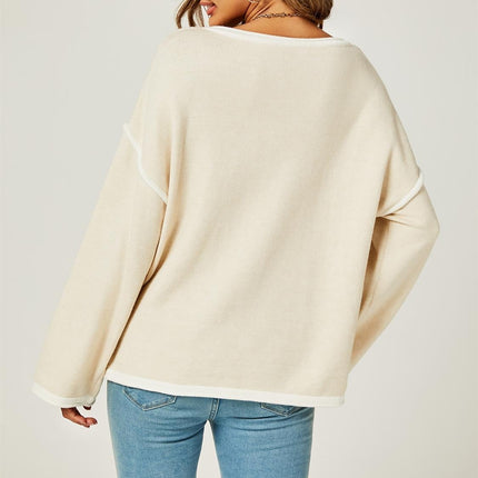 White Striped Oversized Jumper Top In Beige