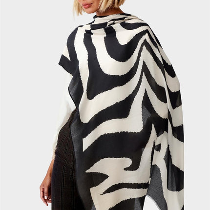 Black Abstract Print Fringed edges Scarf In Beige