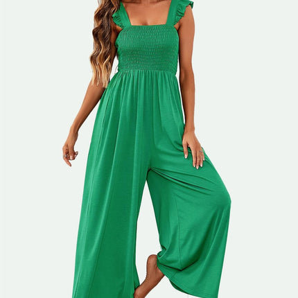 Frill Detail Strappy Jumpsuit In Green