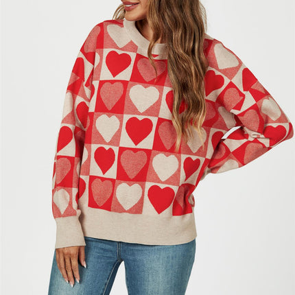 Heart Pattern Knitted Jumper In Red