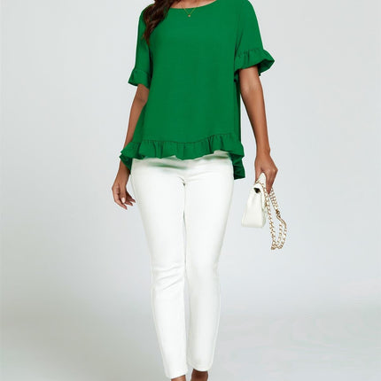 Frill Detail Short Sleeves Top In Green