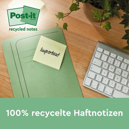 Post-it® Recycling Z-Notes, 76 mm x 76 mm, 100 Blatt/Block, 100% PEFC