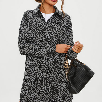 Leopard Print Tunic Shirt In Grey Blue