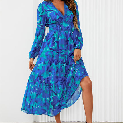 Floral Print Long Sleeve Maxi Dress In Blue