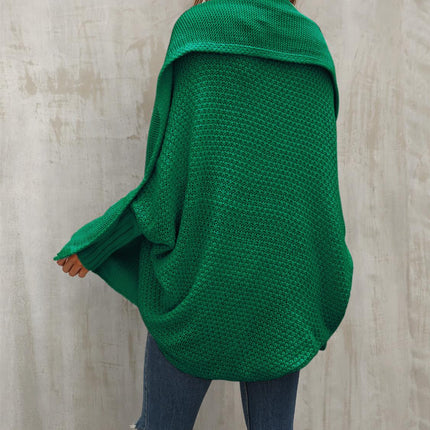 Chunky Pleat Oversized Cardigan In Dark Green