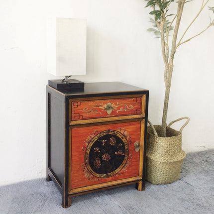 Vintage Asia Chinesisches Nachtkästchen Nachttisch "Coalflowers" - Art. 35191-8