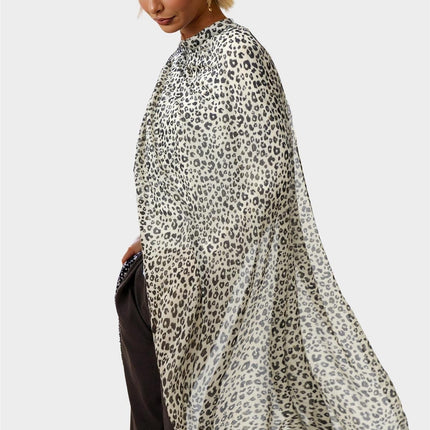 Black Leopard Print Tassel Scarf In White