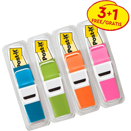 Post-it® Index Haftstreifen, Mini, Transluzente Farben, 11.9 mm x 43.2 mm, Promotion, 35 Haftstreifen/Spender, 3 Spender + 1 Gratis/Packung | 1 Stück