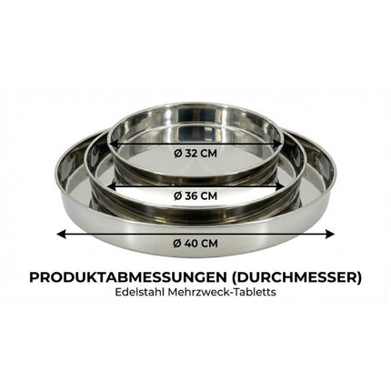 Easy Edelstahl Tablett Set 3-teilig – Servieren &amp; Präsentieren (32/36/40 cm) - Standard Linkreich