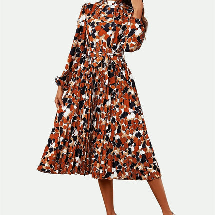 High Neck Long Sleeve Midi Dress In Rust