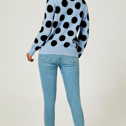Comfy Knit Black Polka Dot Pattern Jumper Top In Blue