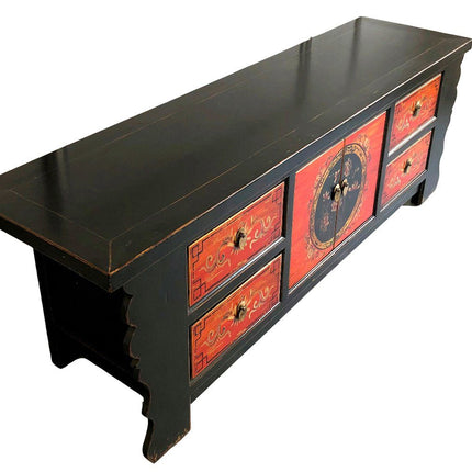 Vintage Asia Asiatisches Lowboard Kommode Bank "Coalflowers" - Art. 35208-6