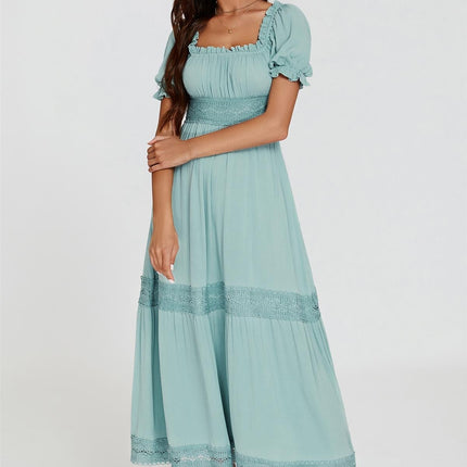 Lace Detail Bardot Maxi Dress In Blue