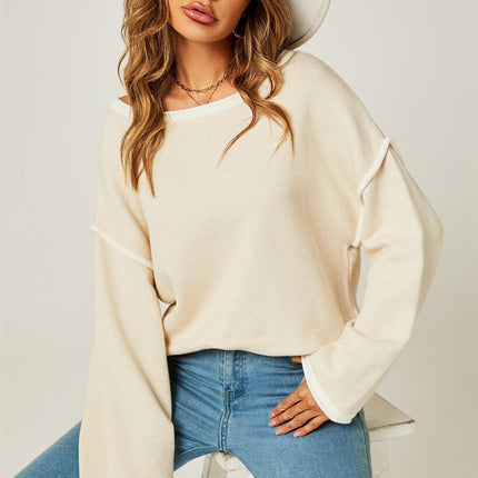 White Striped Oversized Jumper Top In Beige