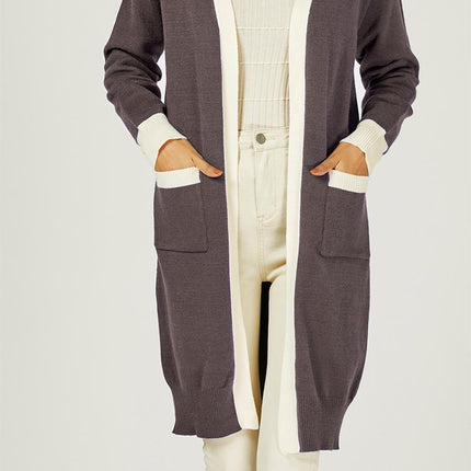 Cream Stripe Cardigan In Taupe