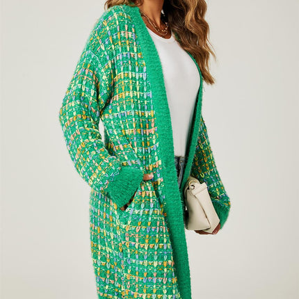 Green Boucle Check Cardigan In Rainbow Multicolour Speckles