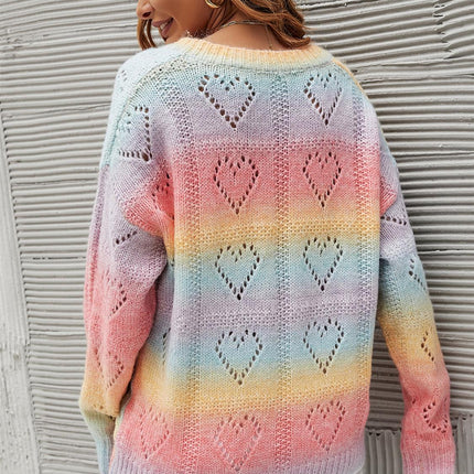 Heart Jumper Top In Pink Blue Yellow Rainbow