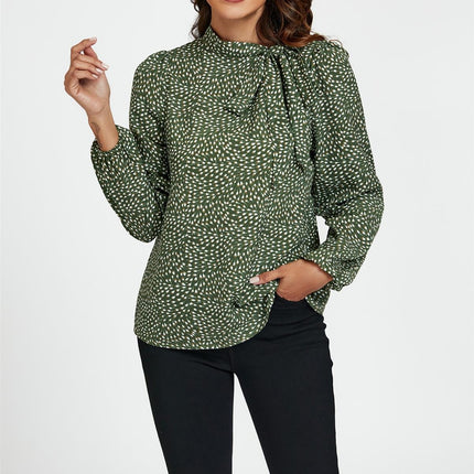 Floral Print Side Tie Blouse Top In Olive