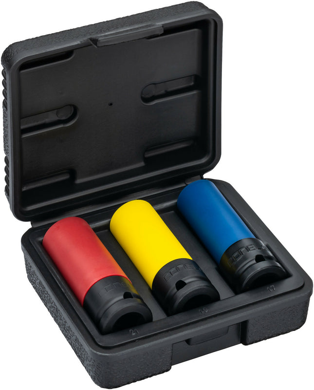 Steckschlüssel-Satz 1/2" CONEL 3-teilig (17, 19, 21 mm) mit Kunststoff-Schutzhülle im Koffer