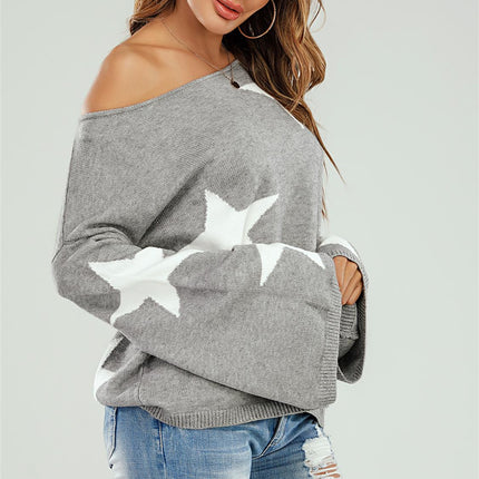 Wide Sleeve Oversized Grey Jumper With White Star