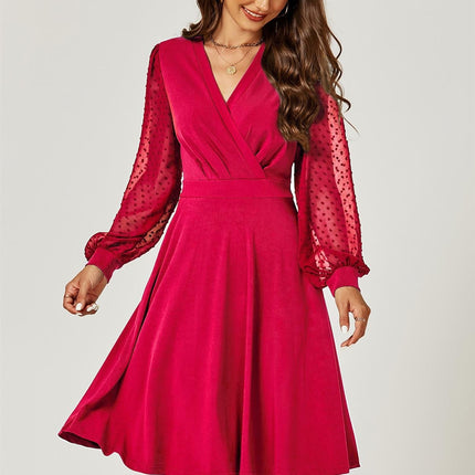 Long Chiffon Sleeve Pleated Midi Dress In Wine