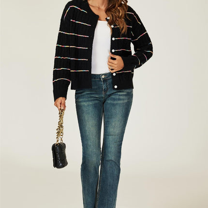 Rainbow Stripe Knitted Cardigan In Black