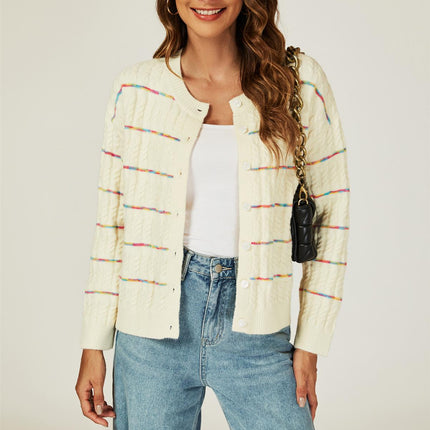 Rainbow Stripe Knitted Cardigan In White