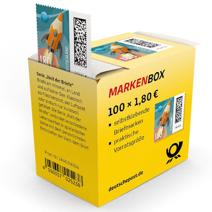 Markenbox "Raketenpost", Briefmarke zu 1,80 €, 100er-Box
