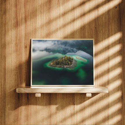Eibsee Aerial Island Print – Bavarian Alps Landscape Photography Wall Art