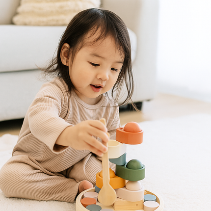 Montessori Holz Farbspiel – Farben Sortierspiel zum Stapeln & Zuordnen
