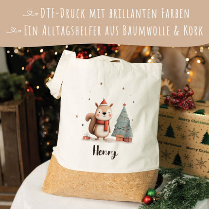 SEO. Einkaufstasche Kork - Geschenktiere - Eichhörnchen Linkreich