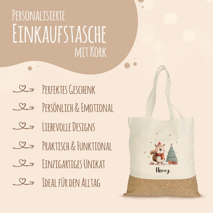 SEO. Einkaufstasche Kork - Geschenktiere - Eichhörnchen Linkreich