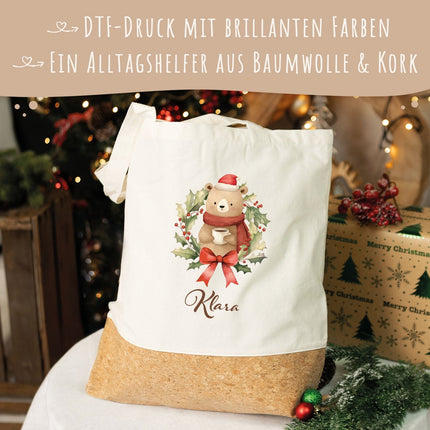 SEO. Einkaufstasche Kork - Kranztiere - Bär Linkreich