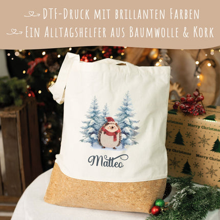 SEO. Einkaufstasche Kork - Schneetiere - Igel Linkreich