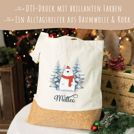 SEO. Einkaufstasche Kork - Schneetiere - Bär Linkreich